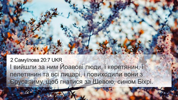 2 Самуїлова 20:7 UKR 4K Wallpaper - І вийшли за ним Йоавові - 4K Wallpaper Bible Verse