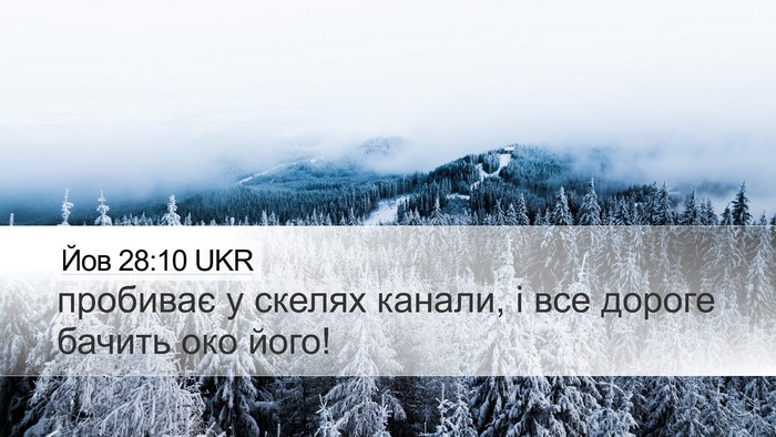 Йов 28:10 UKR Desktop Wallpaper - пробиває у скелях канали, і - Desktop Bible Verse Wallpaper