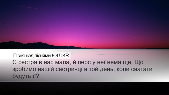 Пісня над піснями 8:8 UKR Bible Verse Image