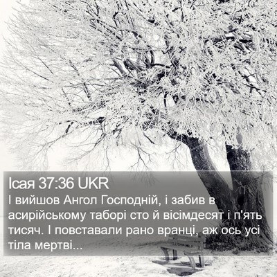 Ісая 37:36 UKR Bible Verse Image