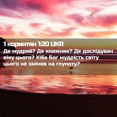 Picture 02 - 1 коринтян 1:20 UKR - Де мудрий? Де книжник? Де - Bible Verse Picture