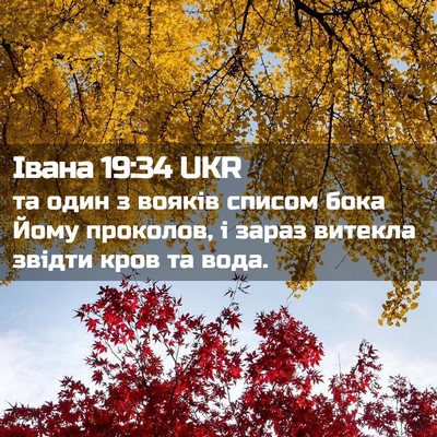 Picture 02 - Івана 19:34 UKR - та один з вояків списом - Bible Verse Picture