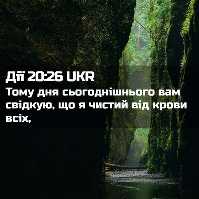 Picture 02 - Дії 20:26 UKR - Тому дня сьогоднішнього - Bible Verse Picture