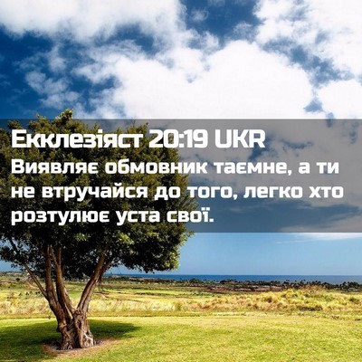 Picture 02 - Екклезіяст 20:19 UKR - Виявляє обмовник таємне, а - Bible Verse Picture