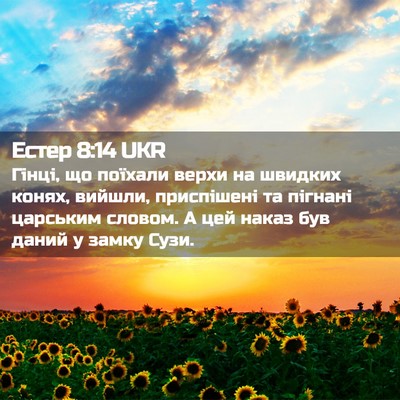 Picture 02 - Естер 8:14 UKR - Гінці, що поїхали верхи на - Bible Verse Picture