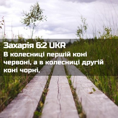 Picture 02 - Захарія 6:2 UKR - В колесниці першій коні - Bible Verse Picture