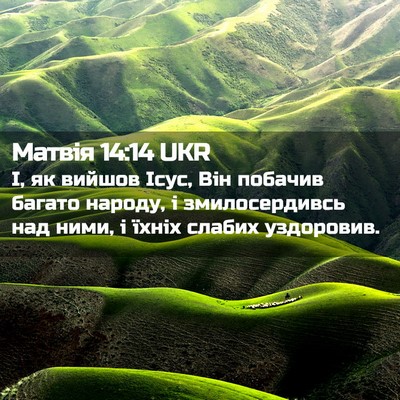 Picture 02 - Матвія 14:14 UKR - І, як вийшов Ісус, Він - Bible Verse Picture