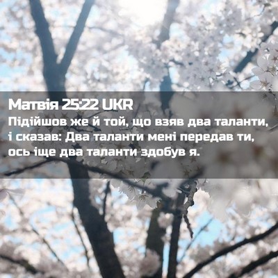 Picture 02 - Матвія 25:22 UKR - Підійшов же й той, що взяв - Bible Verse Picture