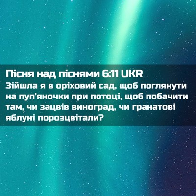 Picture 02 - Пісня над піснями 6:11 UKR - Зійшла я в оріховий сад, - Bible Verse Picture