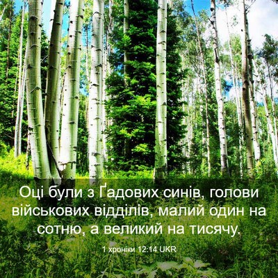 Picture 03 - 1 хроніки 12:14 UKR - Оці були з Ґадових синів, - Bible Verse Picture