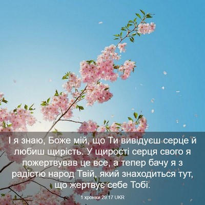 Picture 03 - 1 хроніки 29:17 UKR - І я знаю, Боже мій, що Ти - Bible Verse Picture