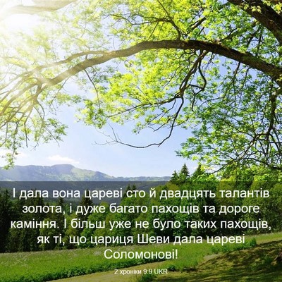 Picture 03 - 2 хроніки 9:9 UKR - І дала вона цареві сто й - Bible Verse Picture