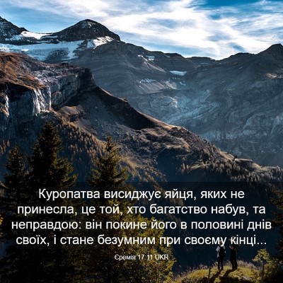 Picture 03 - Єремія 17:11 UKR - Куропатва висиджує яйця, - Bible Verse Picture