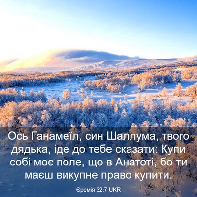 Picture 03 - Єремія 32:7 UKR - Ось Ганамеїл, син Шаллума, - Bible Verse Picture