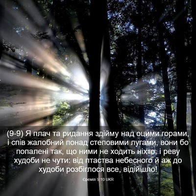 Picture 03 - Єремія 9:10 UKR - (9-9) Я плач та ридання - Bible Verse Picture