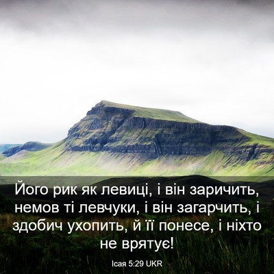 Picture 03 - Ісая 5:29 UKR - Його рик як левиці, і він - Bible Verse Picture