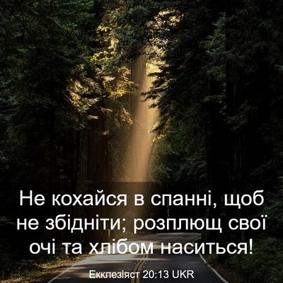 Picture 03 - Екклезіяст 20:13 UKR - Не кохайся в спанні, щоб не - Bible Verse Picture