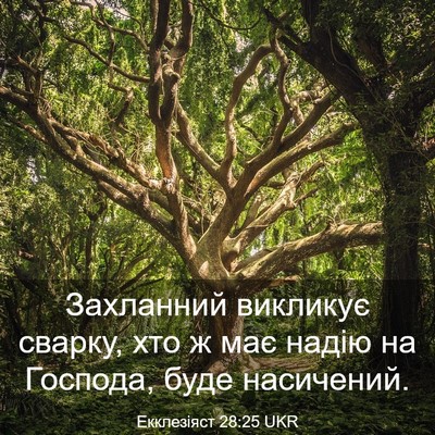 Picture 03 - Екклезіяст 28:25 UKR - Захланний викликує сварку, - Bible Verse Picture