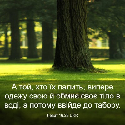 Picture 03 - Левит 16:28 UKR - А той, хто їх палить, випере - Bible Verse Picture