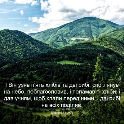 Picture 03 - Марка 6:41 UKR - І Він узяв п'ять хлібів та - Bible Verse Picture