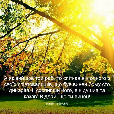 Picture 03 - Матвія 18:28 UKR - А як вийшов той раб, то - Bible Verse Picture