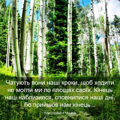 Picture 03 - Плач Єремії 4:18 UKR - Чатують вони наші кроки, - Bible Verse Picture