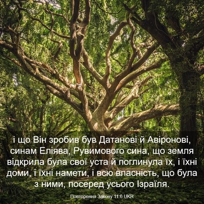 Picture 03 - Повторення Закону 11:6 UKR - і що Він зробив був - Bible Verse Picture