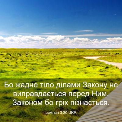 Picture 03 - римлян 3:20 UKR - Бо жадне тіло ділами - Bible Verse Picture