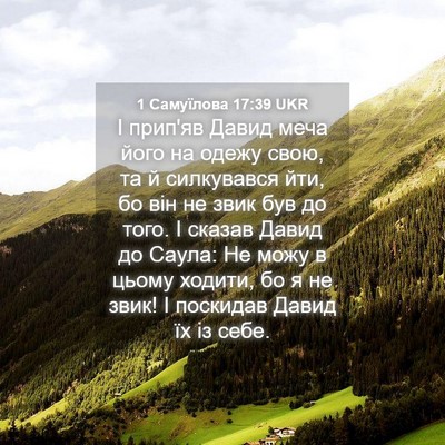 Picture 04 - 1 Самуїлова 17:39 UKR - І прип'яв Давид меча його - Bible Verse Picture