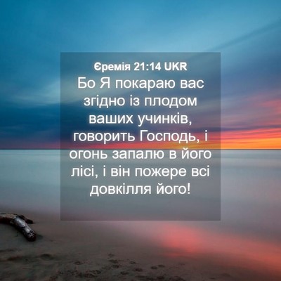 Picture 04 - Єремія 21:14 UKR - Бо Я покараю вас згідно із - Bible Verse Picture