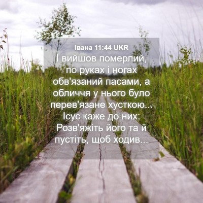 Picture 04 - Івана 11:44 UKR - І вийшов померлий, по руках - Bible Verse Picture