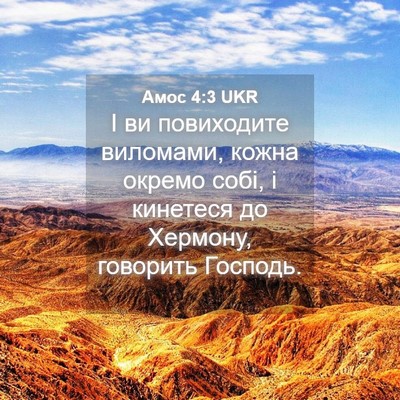 Picture 04 - Амос 4:3 UKR - І ви повиходите виломами, - Bible Verse Picture