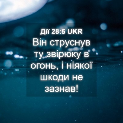 Picture 04 - Дії 28:5 UKR - Він струснув ту звірюку в - Bible Verse Picture