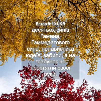 Picture 04 - Естер 9:10 UKR - десятьох синів Гамана, - Bible Verse Picture