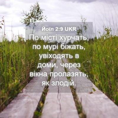 Picture 04 - Йоїл 2:9 UKR - По місті хурчать, по мурі - Bible Verse Picture
