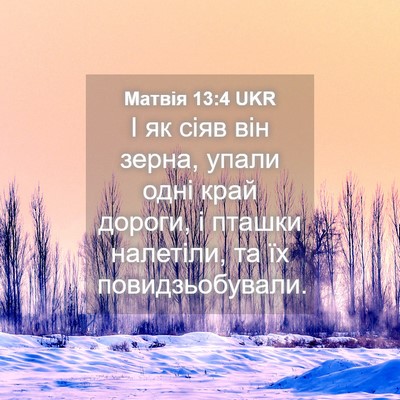 Picture 04 - Матвія 13:4 UKR - І як сіяв він зерна, упали - Bible Verse Picture