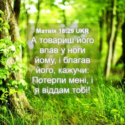 Picture 04 - Матвія 18:29 UKR - А товариш його впав у ноги - Bible Verse Picture