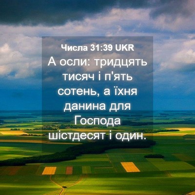 Picture 04 - Числа 31:39 UKR - А осли: тридцять тисяч і - Bible Verse Picture