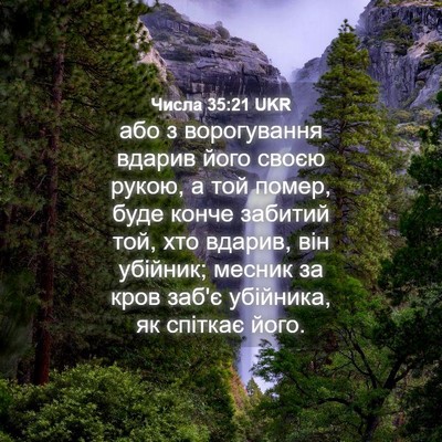 Picture 04 - Числа 35:21 UKR - або з ворогування вдарив - Bible Verse Picture
