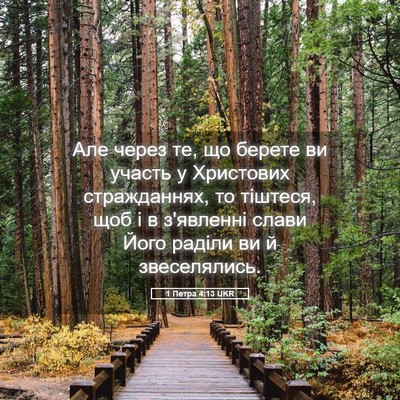 Picture 05 - 1 Петра 4:13 UKR - Але через те, що берете ви - Bible Verse Picture
