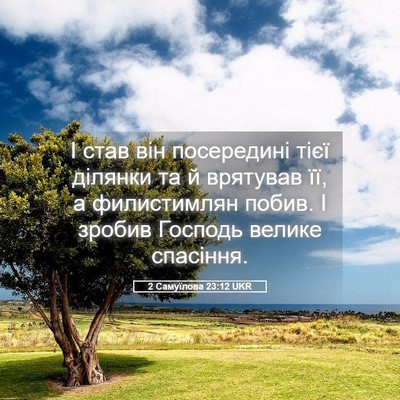 Picture 05 - 2 Самуїлова 23:12 UKR - І став він посередині тієї - Bible Verse Picture