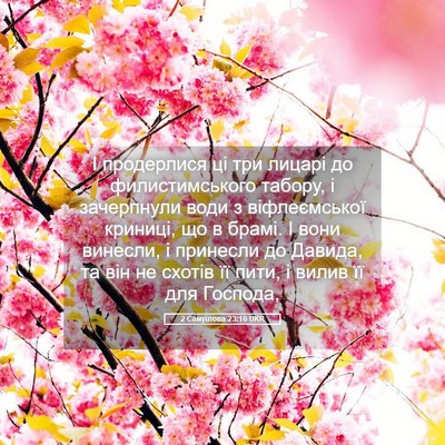 Picture 05 - 2 Самуїлова 23:16 UKR - І продерлися ці три лицарі - Bible Verse Picture