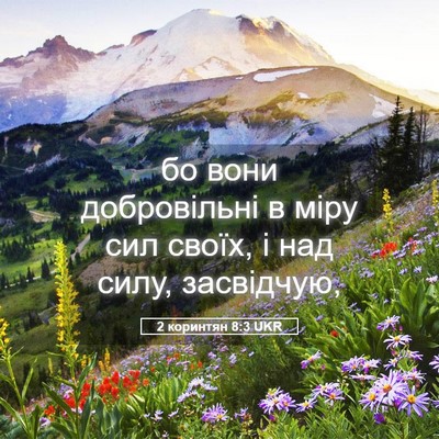 Picture 05 - 2 коринтян 8:3 UKR - бо вони добровільні в міру - Bible Verse Picture