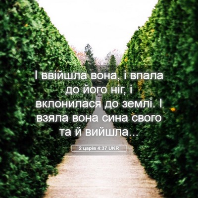 Picture 05 - 2 царів 4:37 UKR - І ввійшла вона, і впала до - Bible Verse Picture