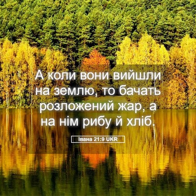 Picture 05 - Івана 21:9 UKR - А коли вони вийшли на - Bible Verse Picture