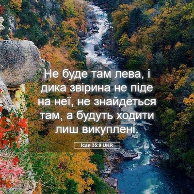 Picture 05 - Ісая 35:9 UKR - Не буде там лева, і дика - Bible Verse Picture