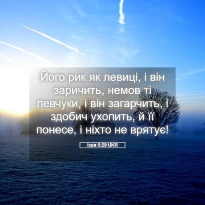 Picture 05 - Ісая 5:29 UKR - Його рик як левиці, і він - Bible Verse Picture