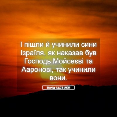Picture 05 - Вихід 12:28 UKR - І пішли й учинили сини - Bible Verse Picture