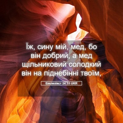 Picture 05 - Екклезіяст 24:13 UKR - Їж, сину мій, мед, бо він - Bible Verse Picture