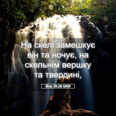 Picture 05 - Йов 39:28 UKR - На скелі замешкує він та - Bible Verse Picture